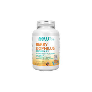 Now Foods BerryDophilus Kids 120 Chewables is a children's probiotic supplement with 2 billion CFU and 10 kids’ strains per serving, designed for digestive support.
